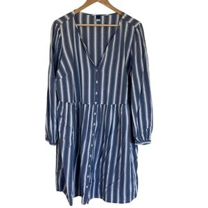 Old Navy Womens Blue White Striped Empire Waist Long Sleeve Dress Size XL